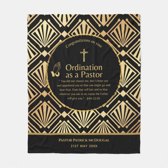 NEW PASTOR Ordination Newly Ordained Custom TEXT Fleece Blanket (Front)
