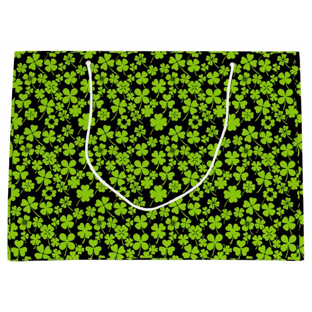 New pattern.Clover leaves 01 Black BG Large Gift Bag (Front)
