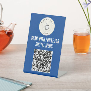NEW! Pedestal Sign - 4" X 6" - QR Code Menu - Blue