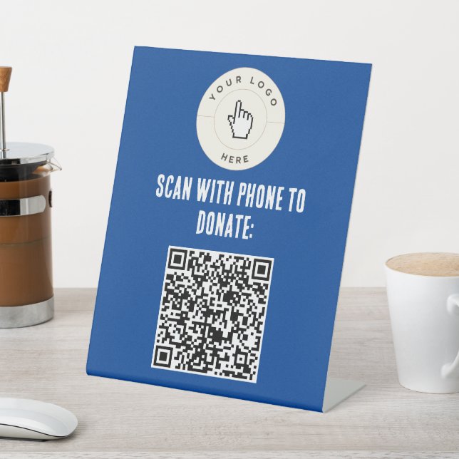 NEW! Pedestal Sign -8"X10"- QR Code Donate - Blue (In SItu)