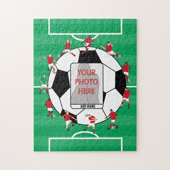 New Personalized Soccer Ball and Players red Jigsaw Puzzle (Vertical)