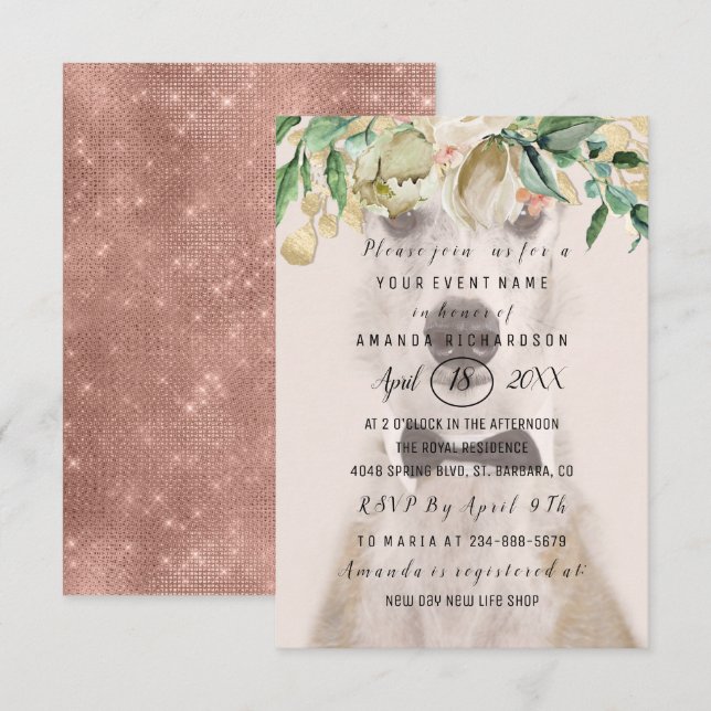New Pet Dog Photo  Flowers Gold Rose Spark Invitation (Front/Back)