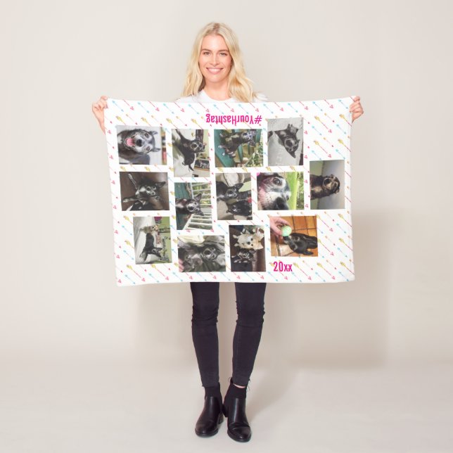 New Pet 🐶 or Baby Photo 👶 Collage Personalized Fleece Blanket (In Situ)
