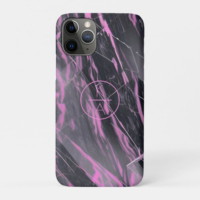 New Pink and Black Marble Monogram Iphone case (Back)