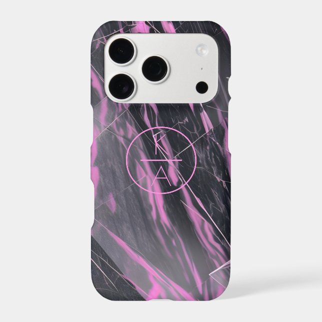 New Pink and Black Marble Monogram Iphone case (Back)