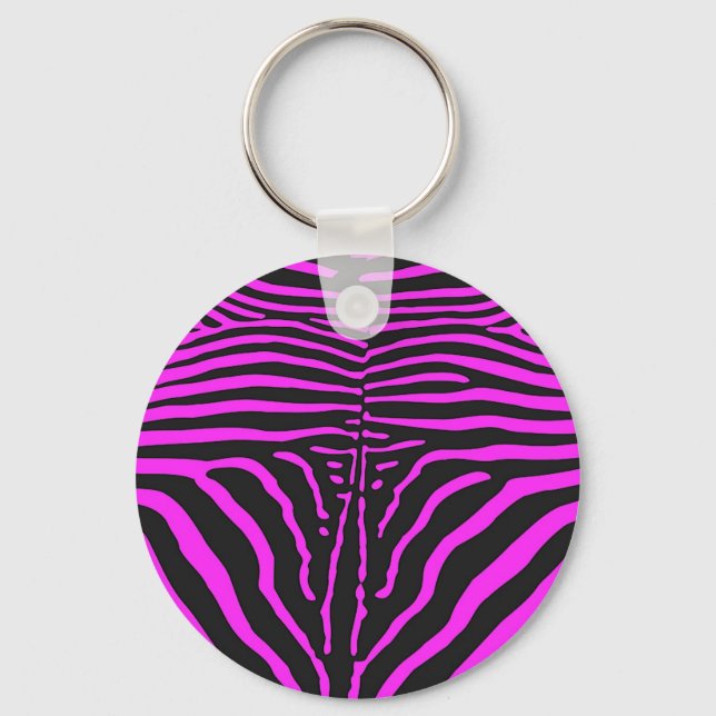 New Pink Black Zebra Print accessories - customise Keychain (Front)