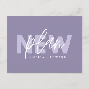 New plan modern typography wedding change the date announcement postcard