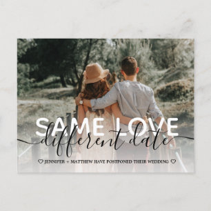 New plan modern typography wedding change the date announcement postcard