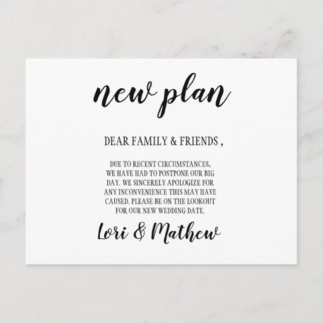 New Plan Occasion Change of Date Announcement Card (Front)
