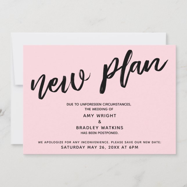 New Plan Postponed Wedding Pastel Pink Card (Front)