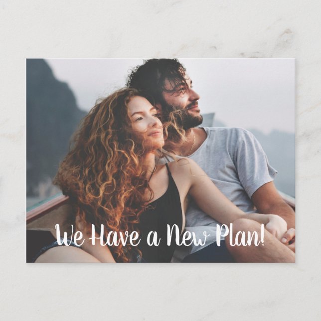 New Plan Revised Wedding Postponement with Photo Postcard (Front)