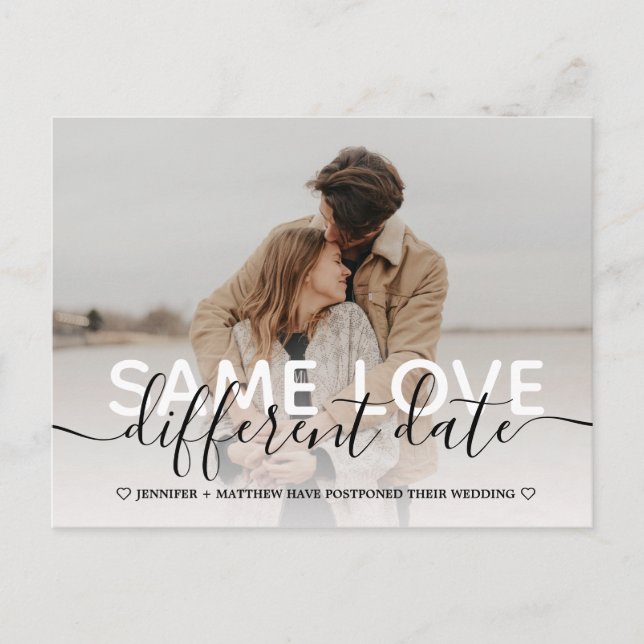 New plan simple typography wedding change the date announcement postcard (Front)