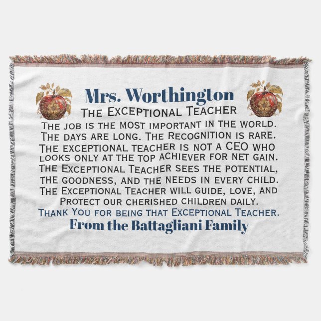 NEW Popular EXCEPTIONAL Teacher Thank You Throw (Front)