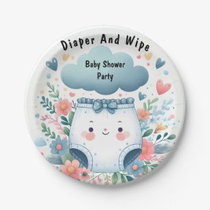 New Post Dad Pink Blue Diaper And Wipe Baby Shower Paper Plate