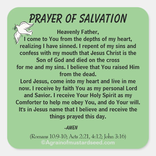 New! PRAYER OF SALVATION Stick with Jesus Square Sticker (Front)
