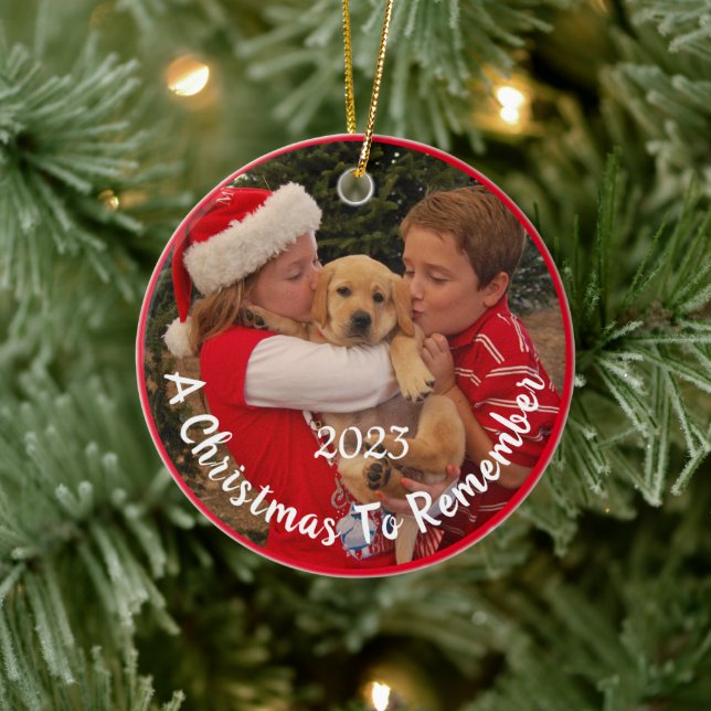 New Puppy for Christmas - Customizable Ceramic Ornament (Tree)