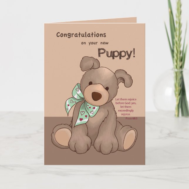 New Puppy Religious Congratulations, Dog with Gree Card (Front)