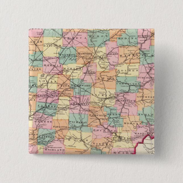 New rail road map of the State of Ohio 2 Inch Square Button (Front)