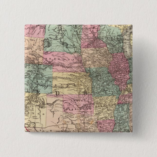New rail road map of the United States 2 Inch Square Button (Front)