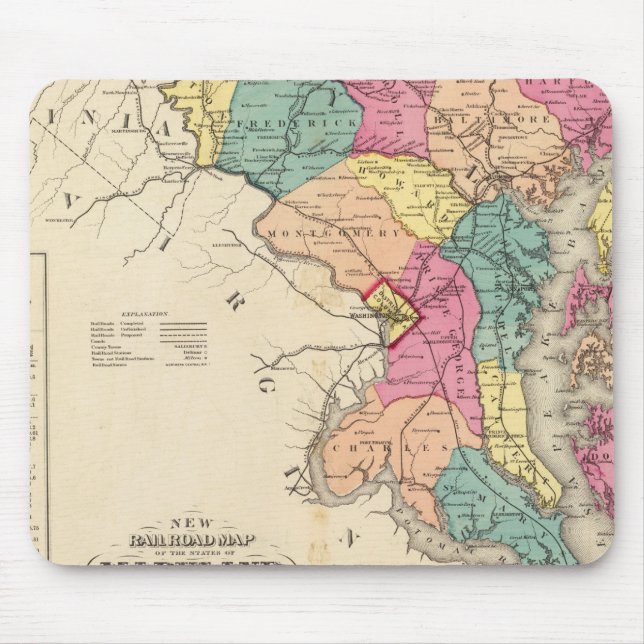 New railroad map of the states of Maryland Mouse Pad (Front)
