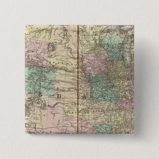 New railroad map of the United States 2 Inch Square Button (Front)