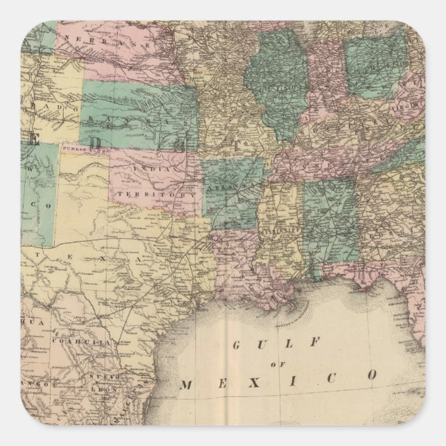 New railroad map of the United States 3 Square Sticker (Front)