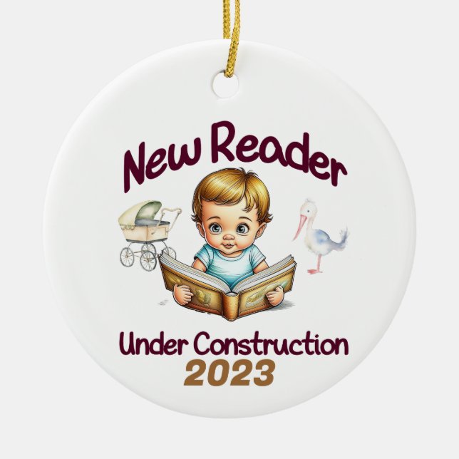 New Reader Under Construction Ceramic Ornament (Front)