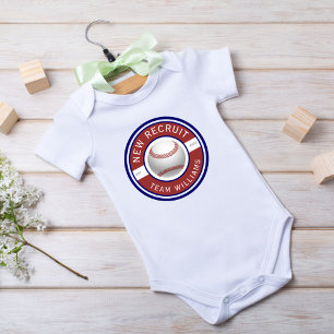 "New Recruit" Custom family name baseball logo Baby Bodysuit