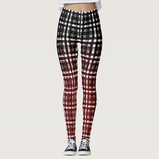 New Red Plaid Modern Shibori Print Leggings (Front)
