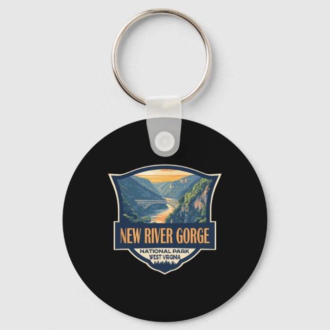 New River Gorge National Park Illustration Retro B Keychain (Front)