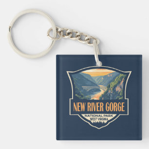 New River Gorge National Park Illustration Retro Keychain