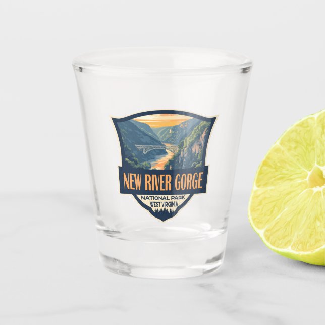 New River Gorge National Park Illustration Retro Shot Glass (Front)