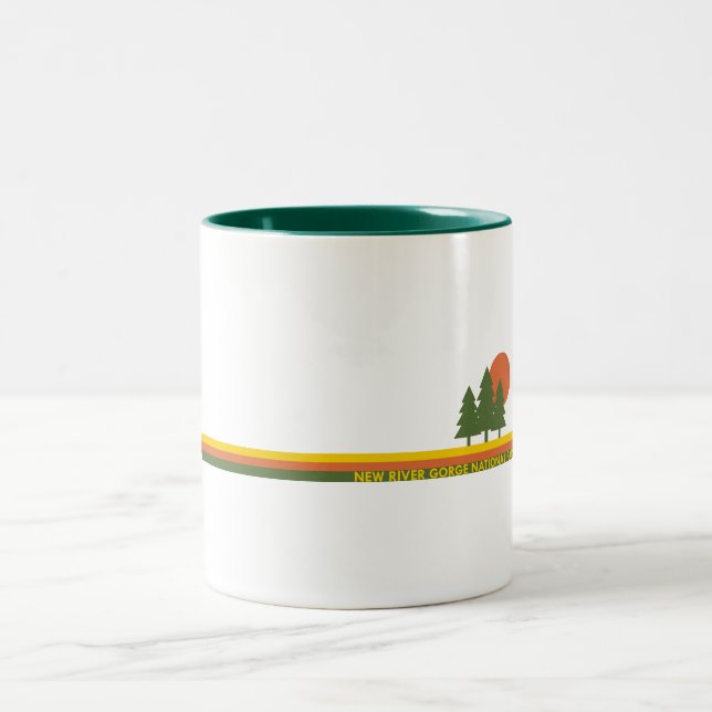New River Gorge National Park Pine Trees Sun Two-Tone Coffee Mug (Center)