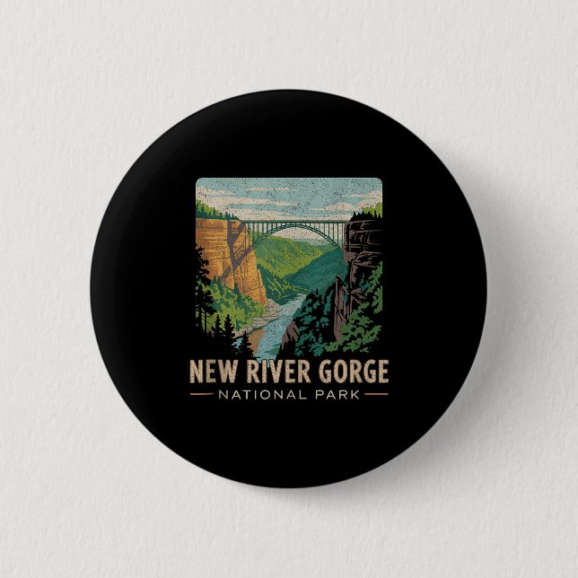 New river gorge national park retro bridge 2 inch round button (Front)