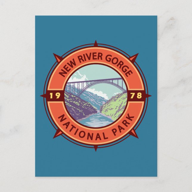 New River Gorge National Park Retro Compass Emblem Postcard (Front)