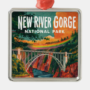 New River Gorge National Park Watercolor Design Metal Ornament