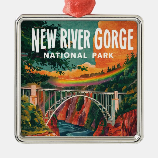 New River Gorge National Park Watercolor Design Metal Ornament (Front)