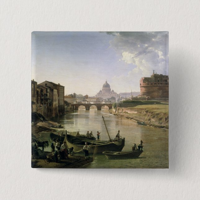 New Rome with the Castel Sant'Angelo 2 Inch Square Button (Front)