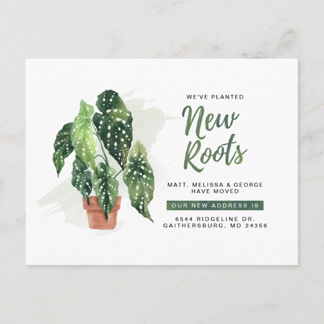 New Roots Greenery We've Moved Address Announcement Postcard (Front)