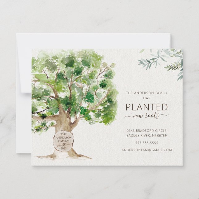 New Roots Oak Tree Moving Announcement (Front)