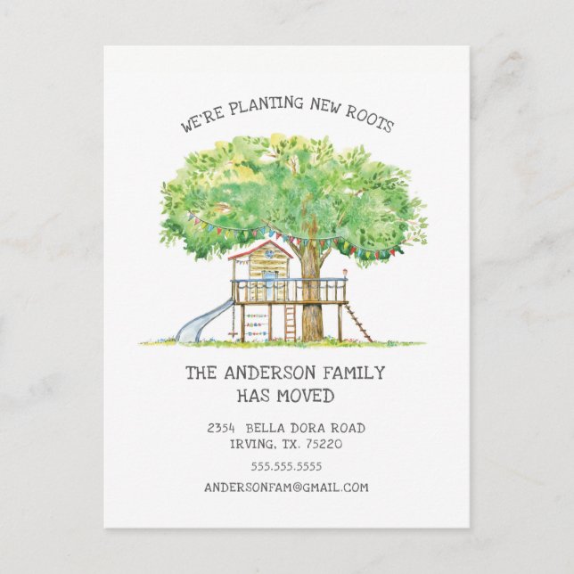 New Roots Treehouse Moving Announcement Post Card (Front)