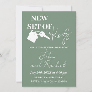 New Set Of Keys Modern Housewarming Party Green Invitation