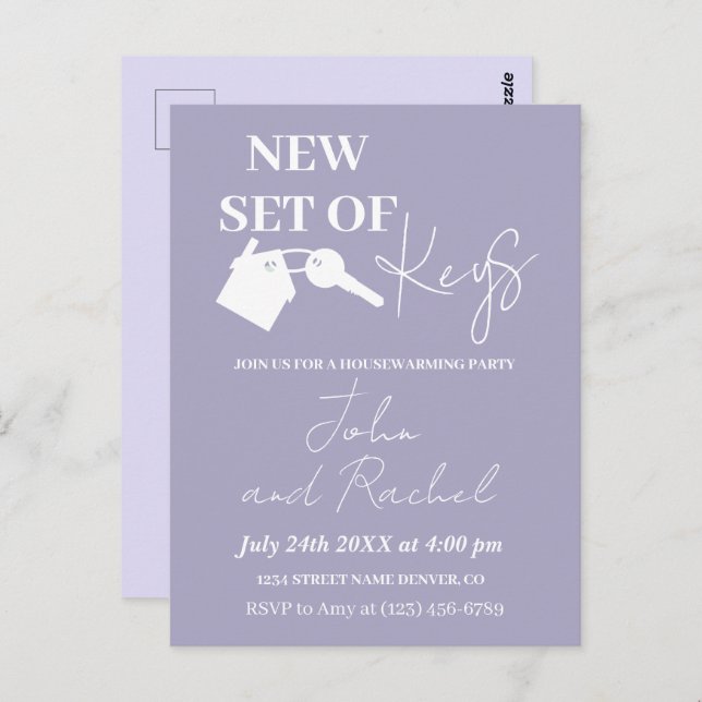 New Set Of Keys Modern Housewarming Party Purple  Postcard (Front/Back)