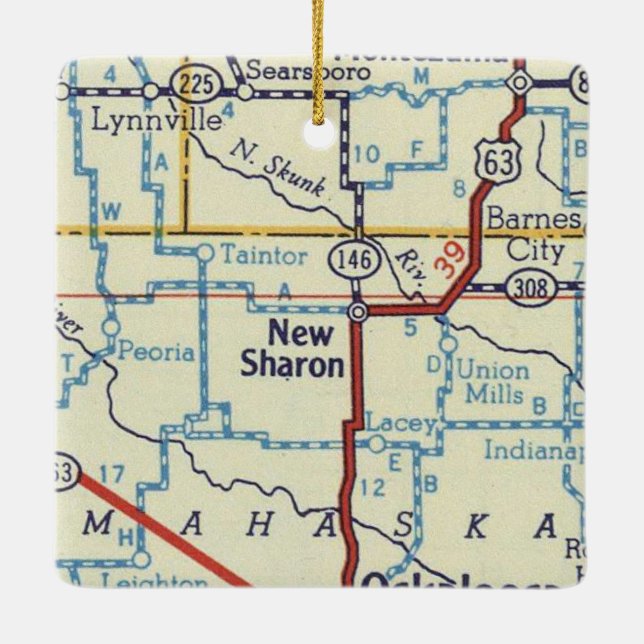 New Sharon IA Vintage Map Ceramic Ornament (Back)