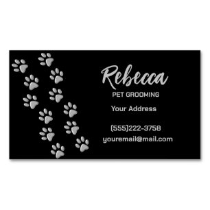 New Silver Dog Paws Pattern Pet Grooming Service   Magnetic Business Card