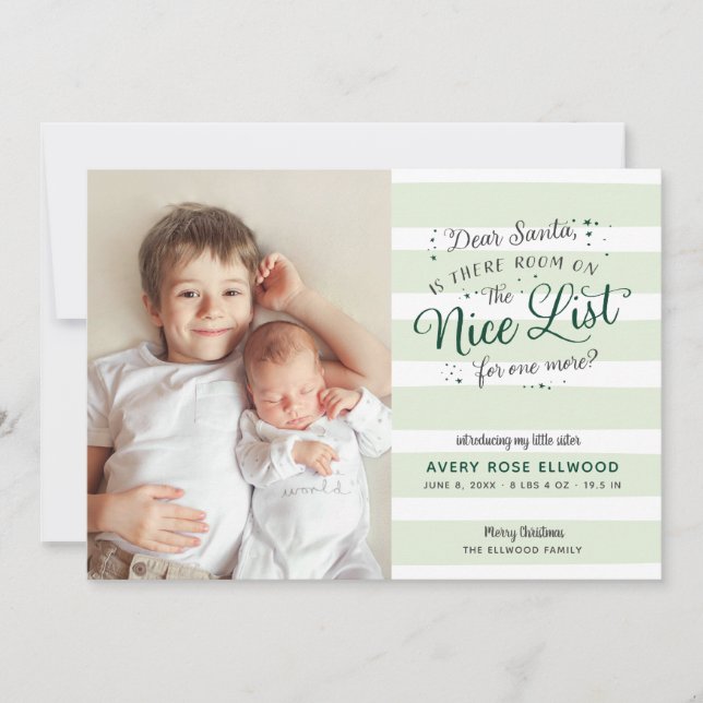 New Sister or Brother Christmas Birth Announcement (Front)