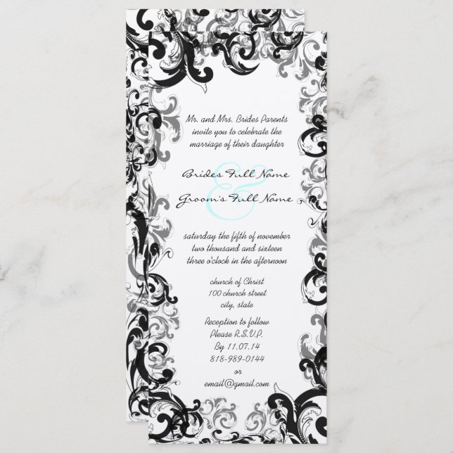 New Sizes 4.25x9.25 Fancy Swirl Wedding Invitation (Front/Back)