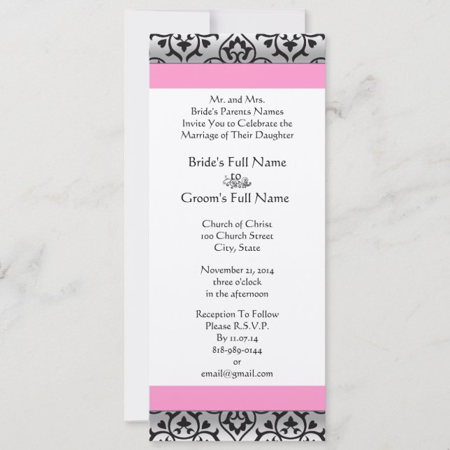 New Sizes  Damask Swirls Wedding Invitation (Front)