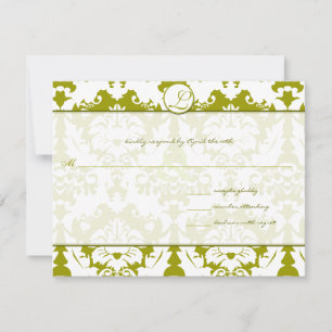New Sizes Olive Lime Damask Wedding RSVP Card