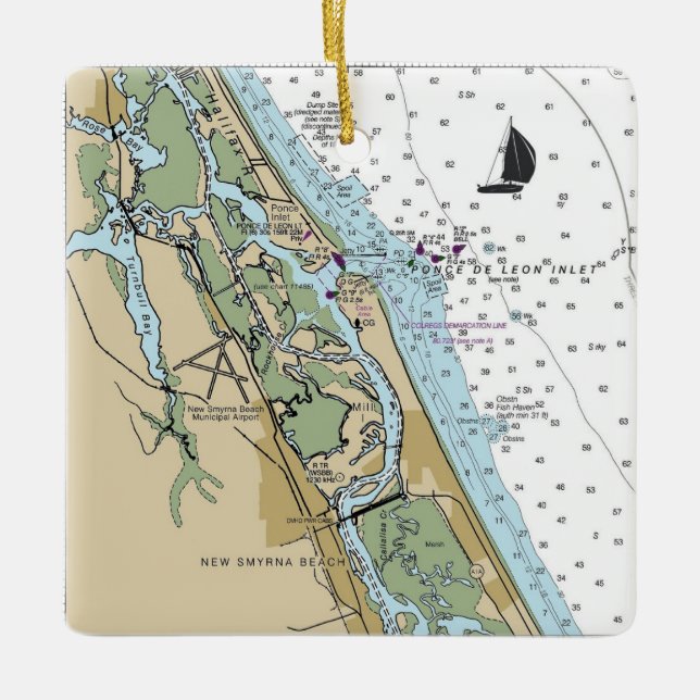 New Smyrna Beach Chart Ceramic Ornament (Front)